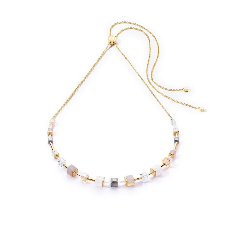 Coeur De Lion GeoCUBE Precious Slider Closure Gold Grey Necklace 5074/10 - 1216