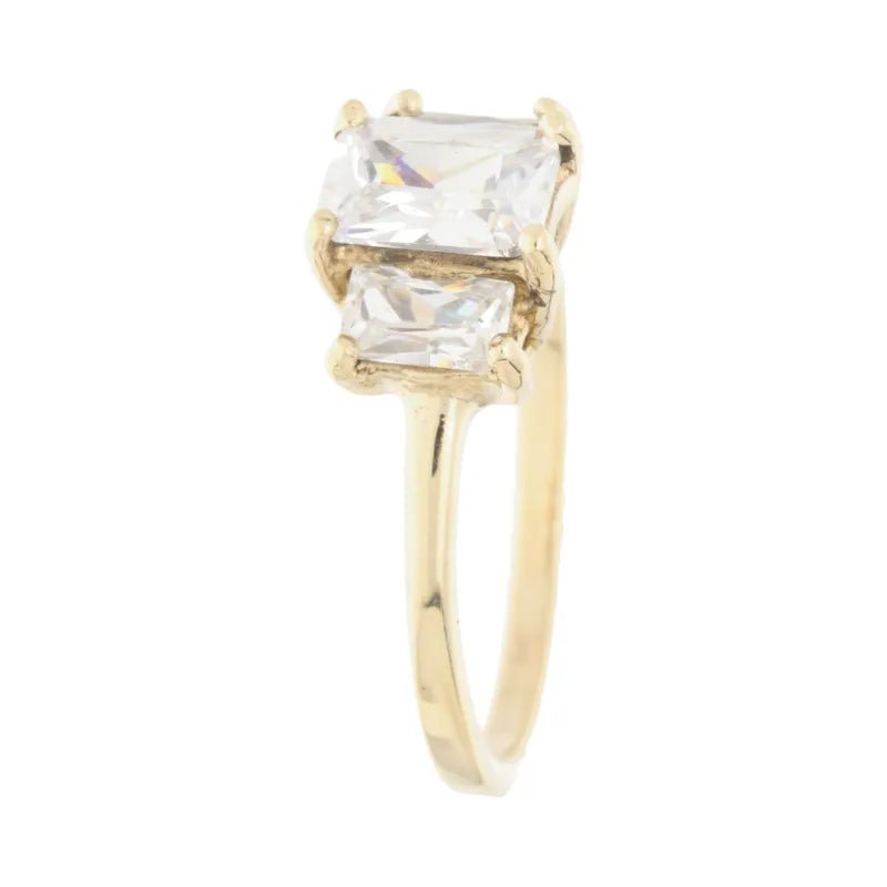 Distinctive Pre - Owned 9ct Yellow Gold Emerald CZ Trilogy Ring2026W35-45-15