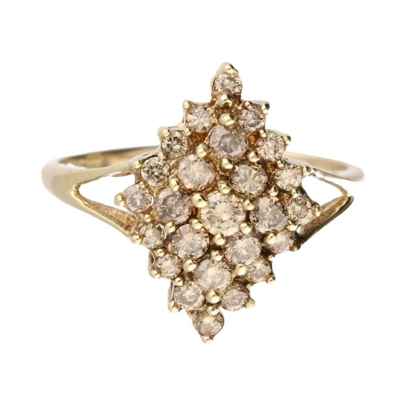Distinctive Pre - Owned 9ct Yellow Gold Split Shoulder Diamond Cluster Ring2026W35-4-1
