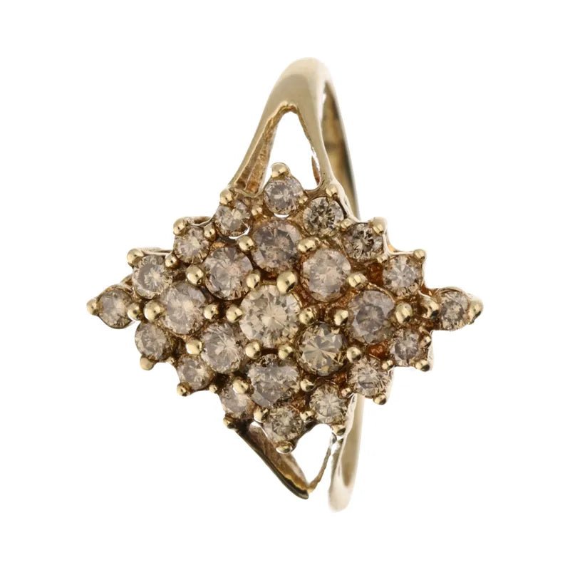 Distinctive Pre - Owned 9ct Yellow Gold Split Shoulder Diamond Cluster Ring2026W35-4-1