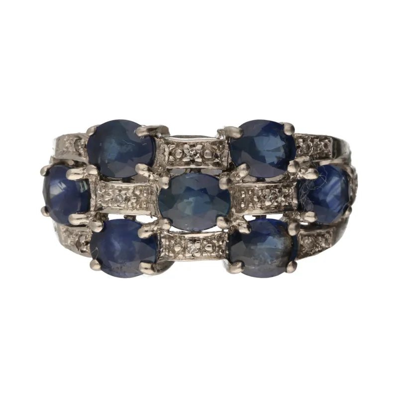 Elegant Pre - Owned 9ct Gold Sapphire & Diamond Cluster Ring2026w35-2-1