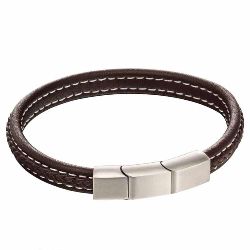 Fred Bennett mens Brushed Finish Brown Leather Plaited Bracelet B5120