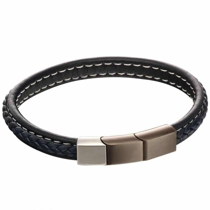 Fred Bennett Brushed Finish Plaited Navy Leather Bracelet B5119
