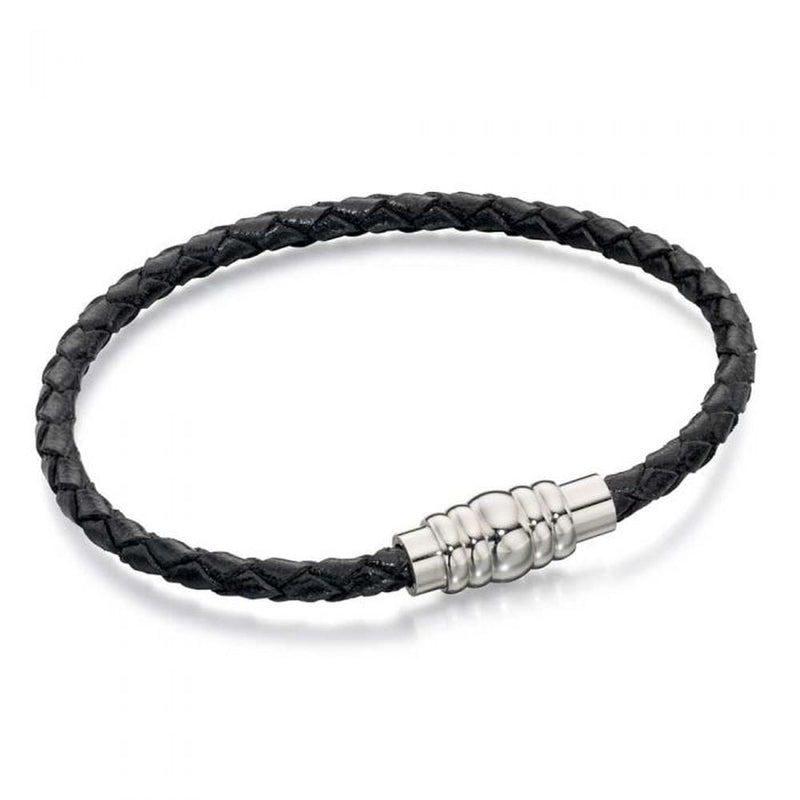 Fred Bennett Skinny Black Leather Magnetic Bracelet B4726