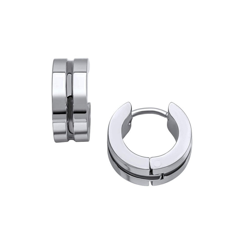 Fred Bennett Stainless Steel Black Enamel Stripe Hoop Earrings E6397