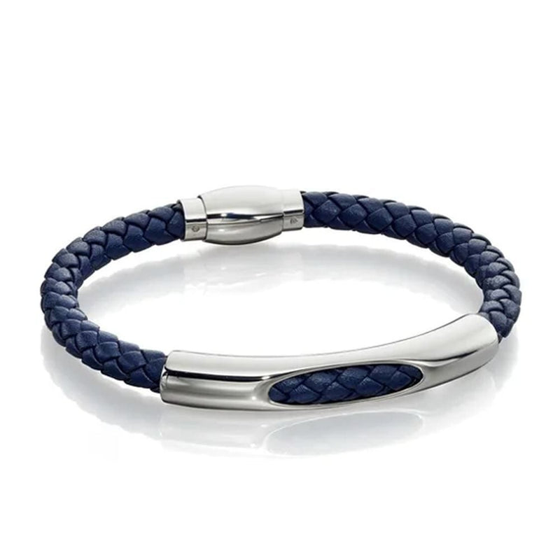 Fred Bennett Tunnel Section Navy Leather Bracelet B5279