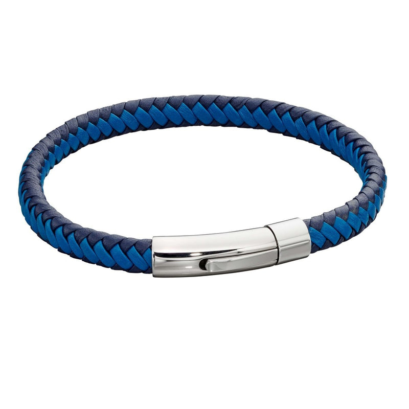 Fred Bennett Woven Blue Leather & Stainless Steel Clip Clasp Bracelet B5275