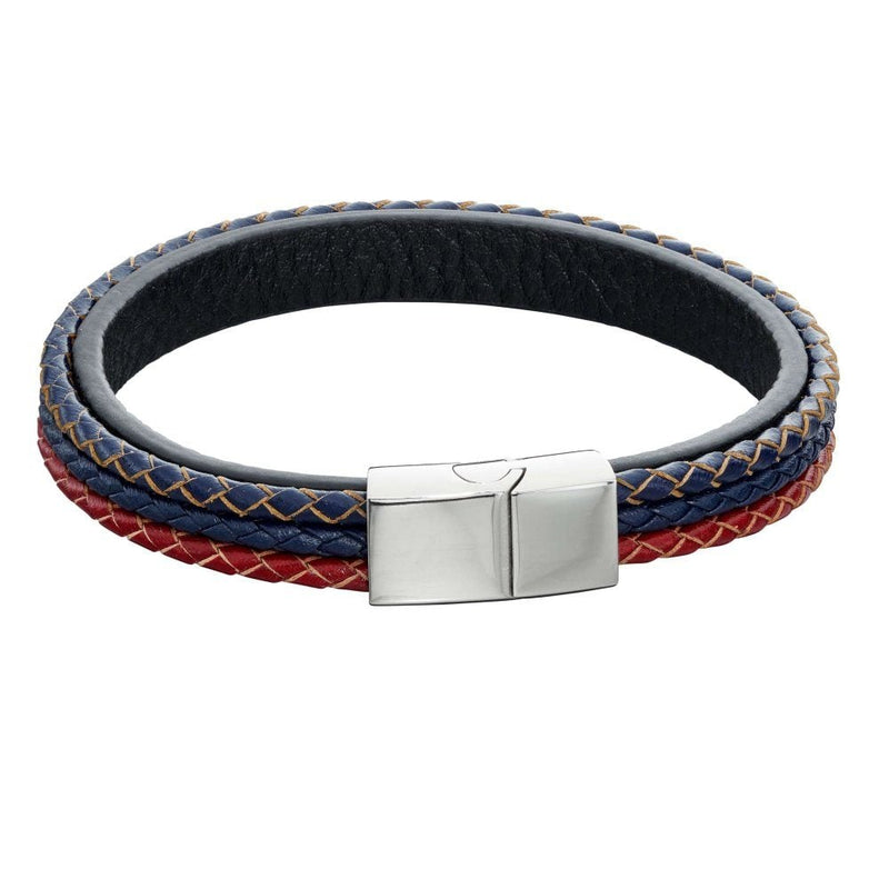 Fred Bennett Woven Blue Red Grey Leather Magnetic Clasp Bracelet B5283
