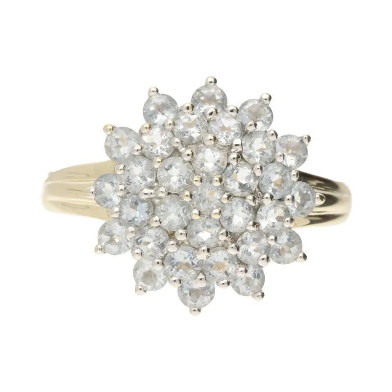 Graceful Pre - Owned 9ct Yellow Gold Blue Topaz Cluster Ring2026w37-11-6