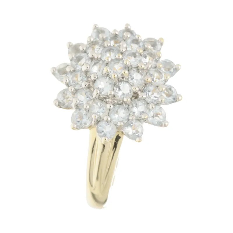 Graceful Pre - Owned 9ct Yellow Gold Blue Topaz Cluster Ring2026w37-11-6