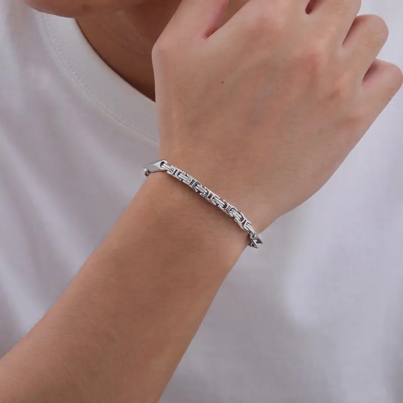 Mens Stainless Steel 21cm Byzantine Bracelet