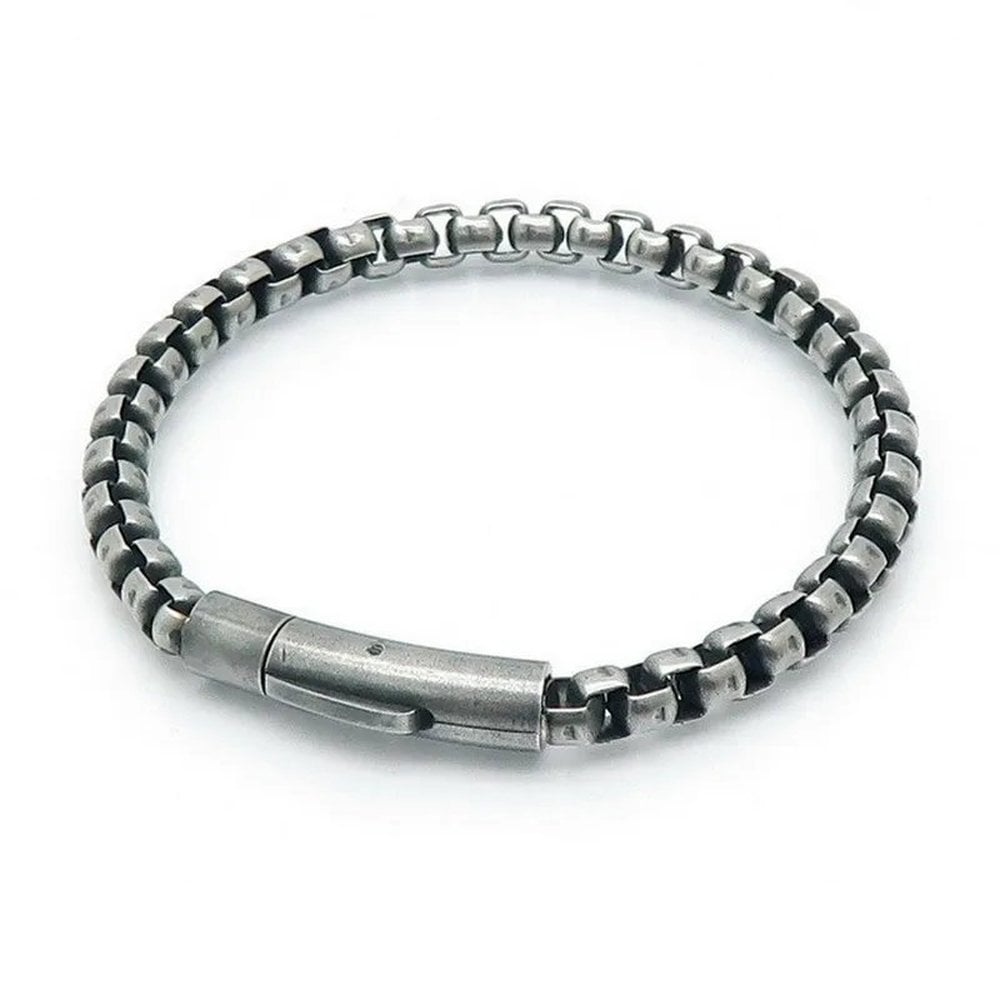 Mens Stainless Steel 21cm Gunmetal Box Link Bracelet