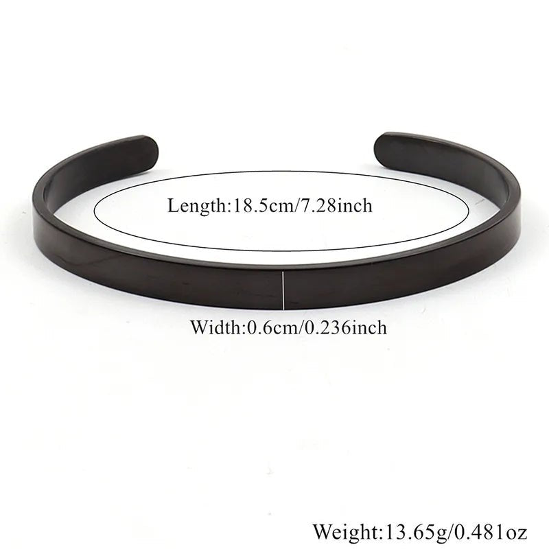 Mens Stainless Steel Black Cuff Bangle