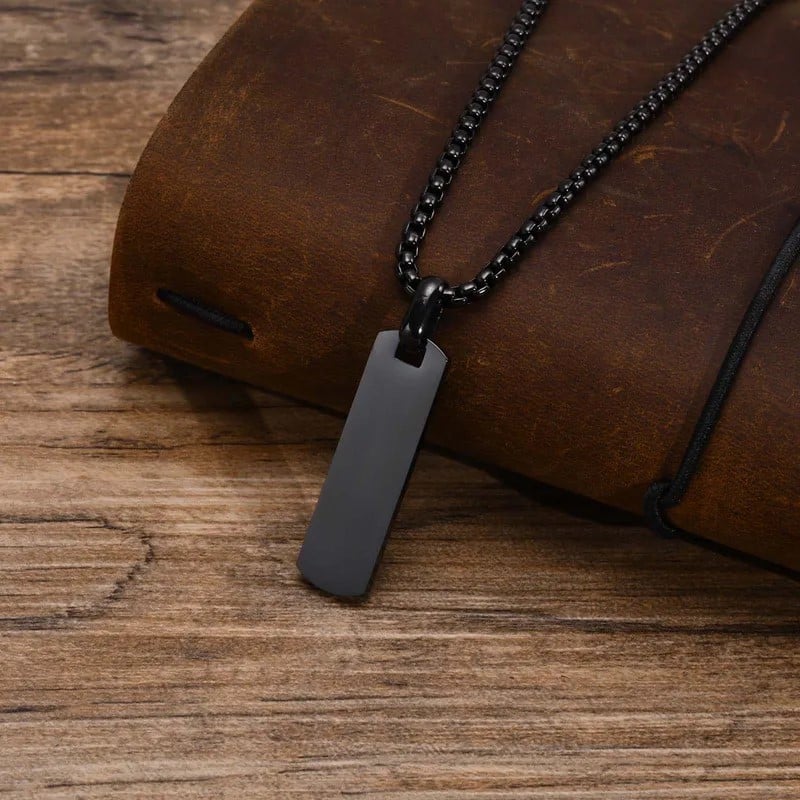 Mens Stainless Steel Black Dog Tag Pendant