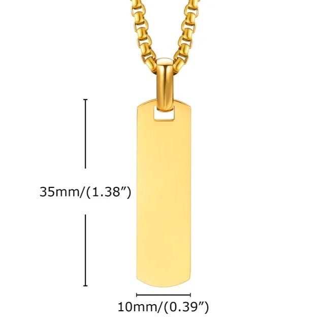 Mens Stainless Steel Gold Dog Tag Pendant
