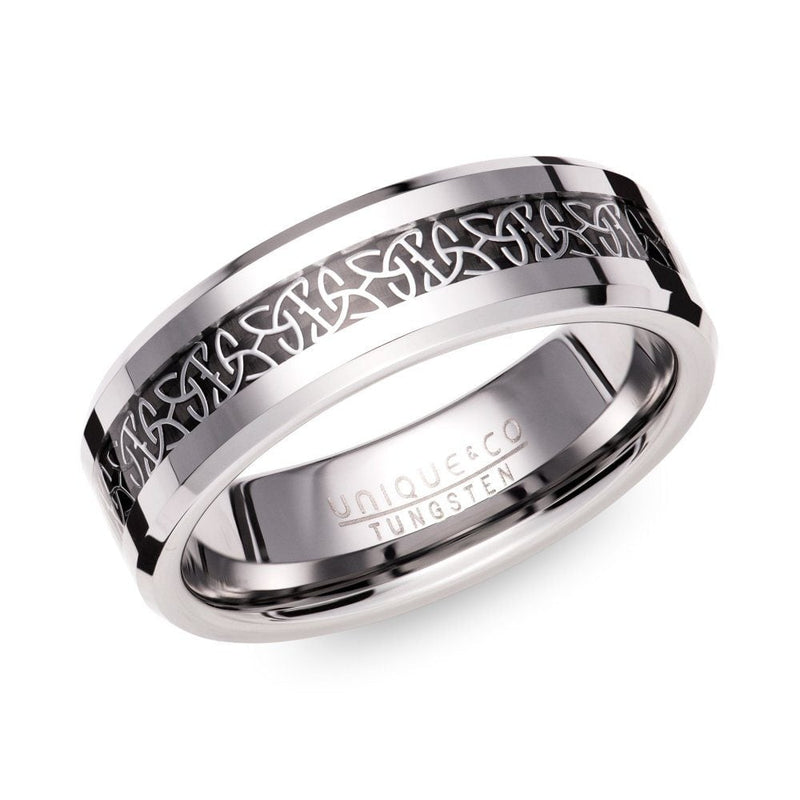 Mens Tungsten & Black Carbon Fibre 7mm Celtic Ring80257739