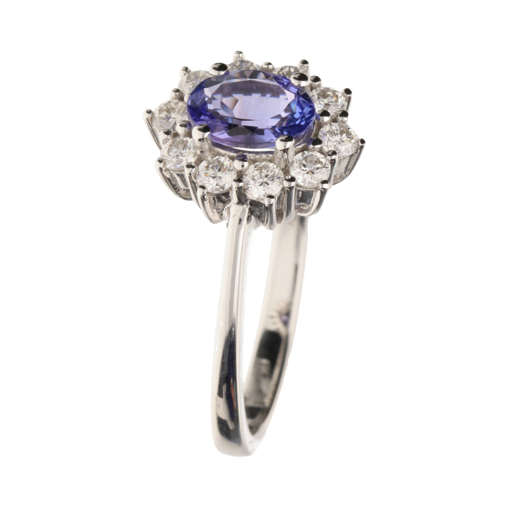 Pre-Owned 18ct White Gold Tanzanite and Diamond Cluster Ring