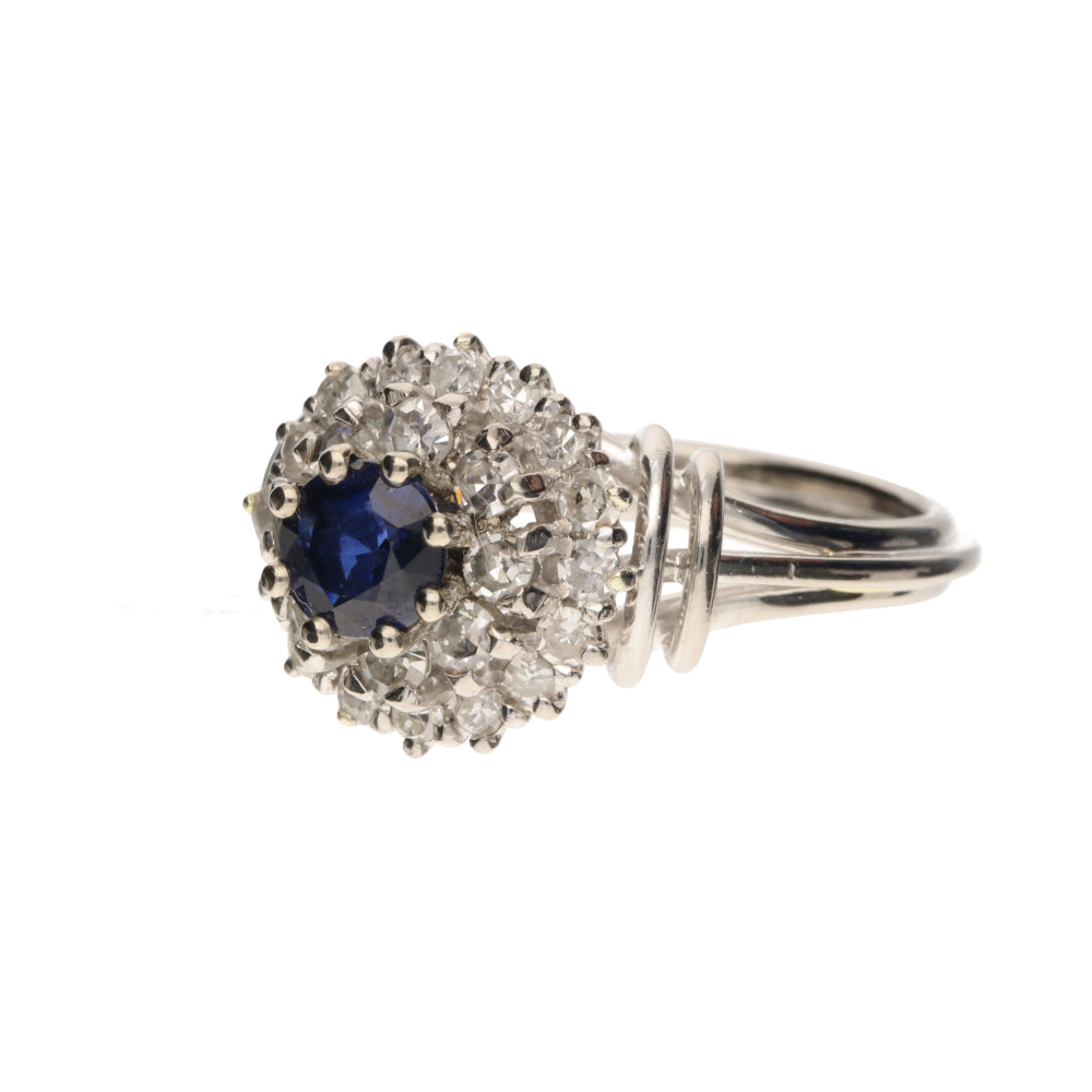 Pre-Owned 18ct White Gold Sapphire and Diamond Cluster Ring.