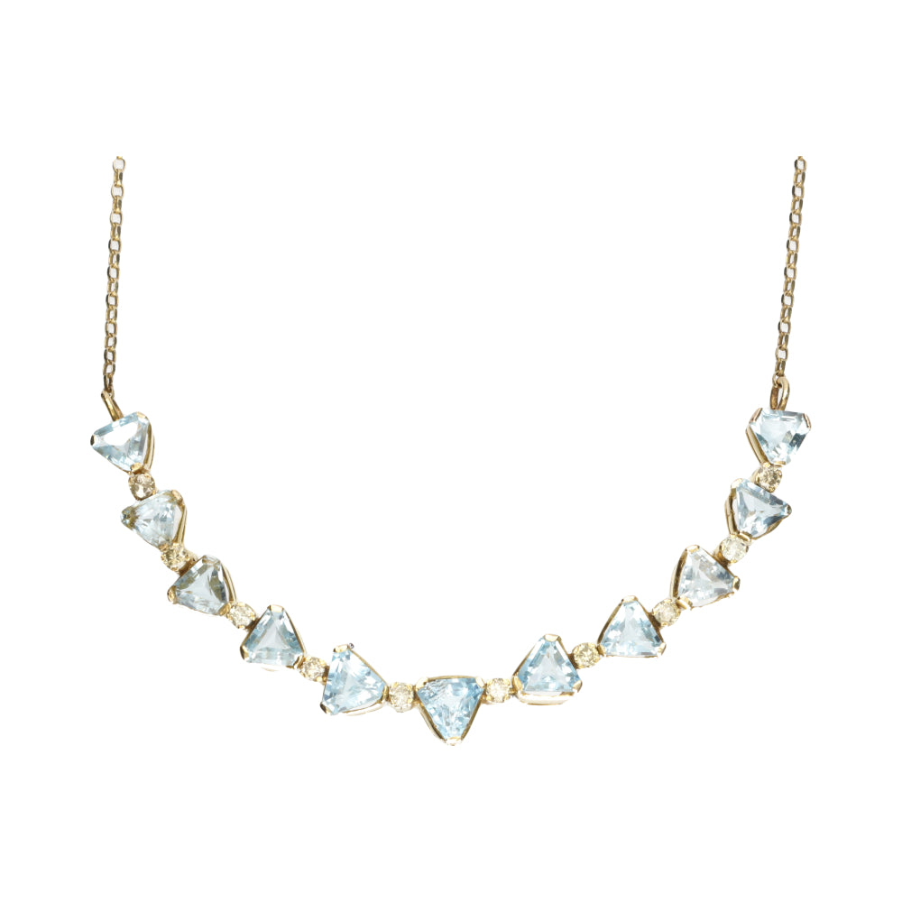 Pre-Owned 9ct Trilliant Cut Blue Topaz with Round Cut Diamond Necklace
