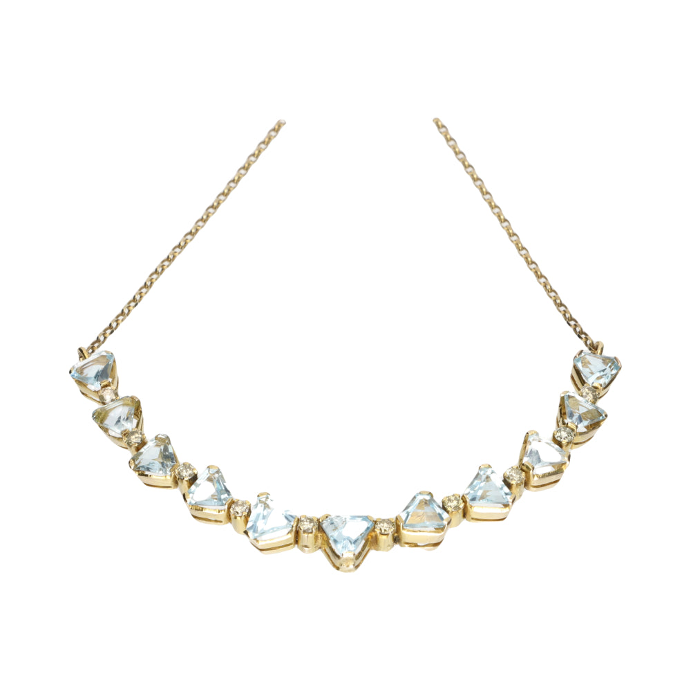 Pre-Owned 9ct Trilliant Cut Blue Topaz with Round Cut Diamond Necklace