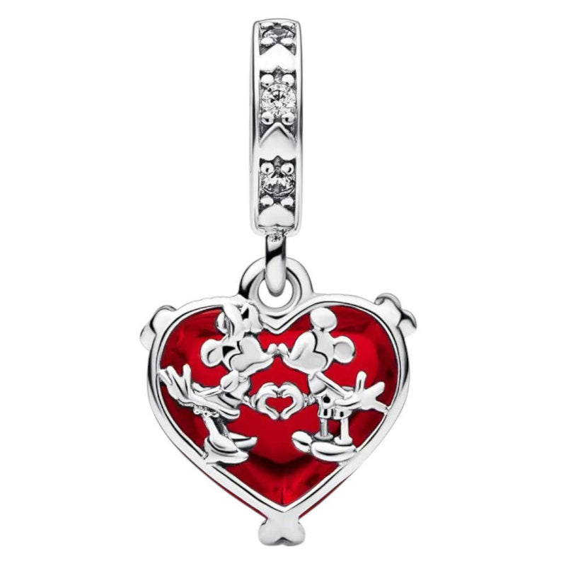 PANDORA Disney Mickey & Minnie Mouse Kiss Red Murano Glass Dangle Charm 792522C01