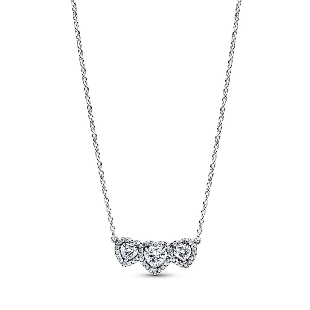 PANDORA Halo Heart Trilogy Collier Necklace 394412C01 - 45394412C01-45
