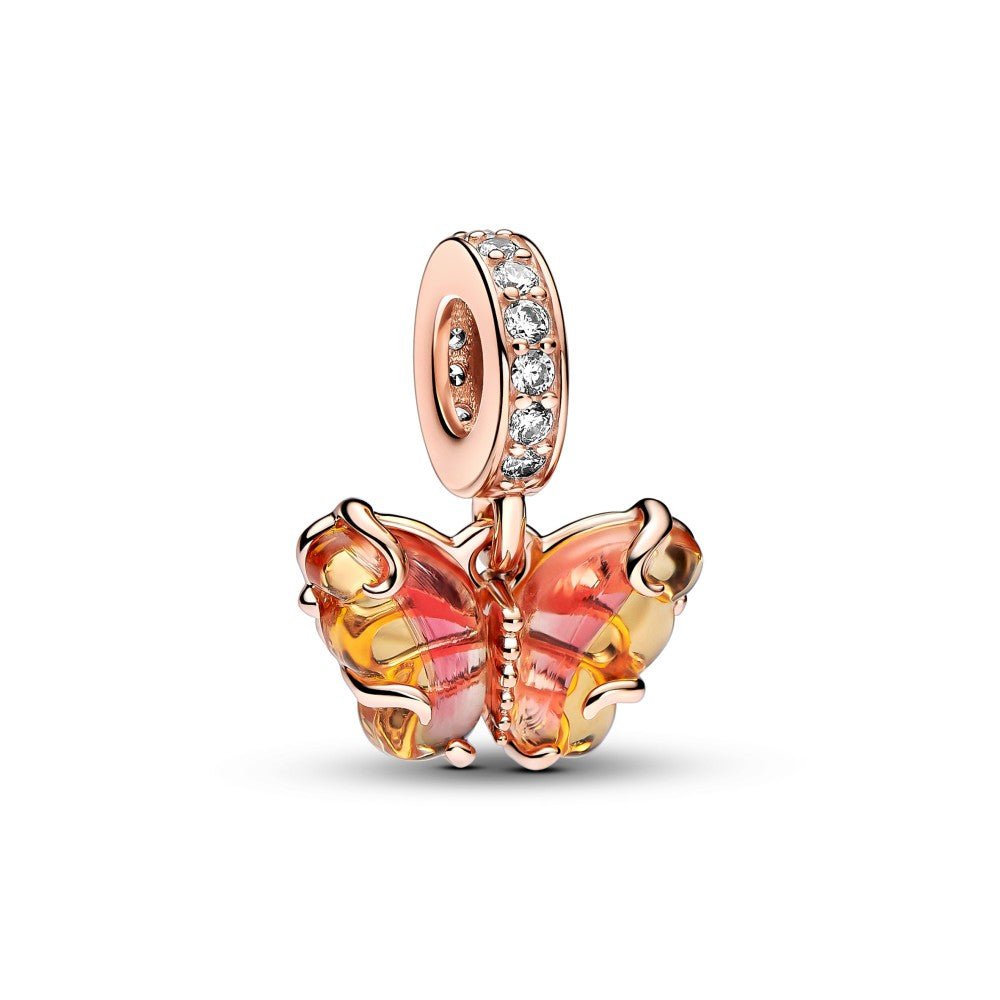 PANDORA Pink & Yellow Murano Glass Butterfly Dangle Charm 782698C01