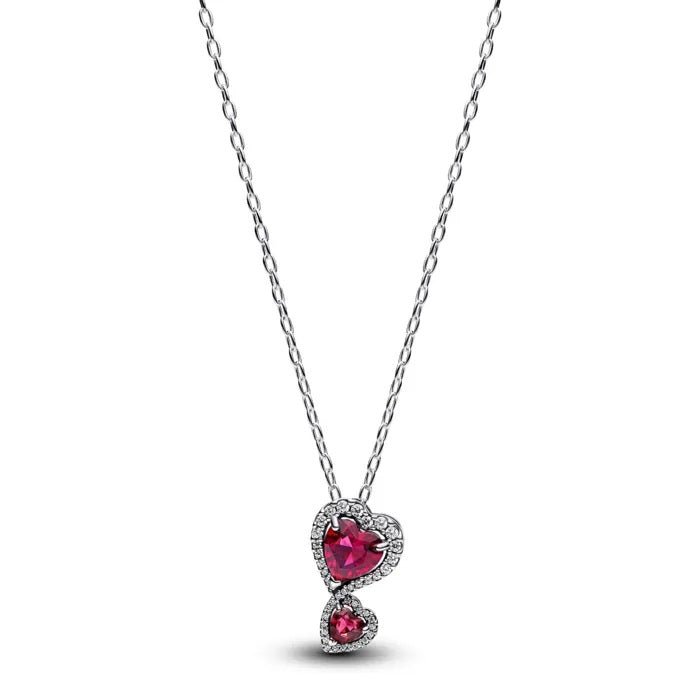 PANDORA Red Halo Hearts Pendant Necklace 393658C01 - 60