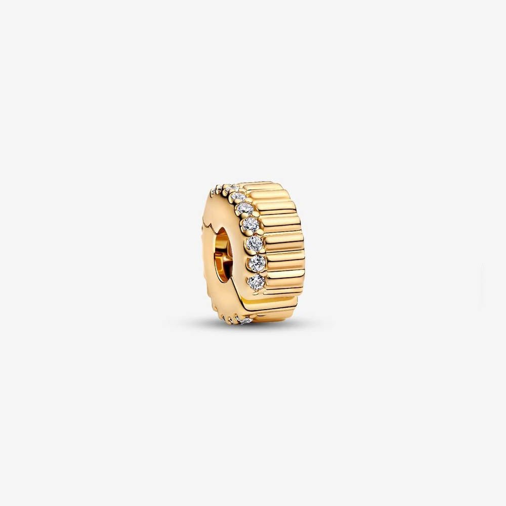 PANDORA Ribbed Clip 14k Gold Plated Charm 764078C01276367