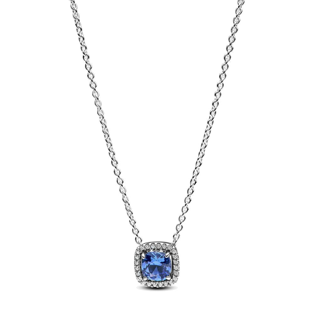 PANDORA Sparkling Square Blue Halo Pendant Necklace 393560C01-45