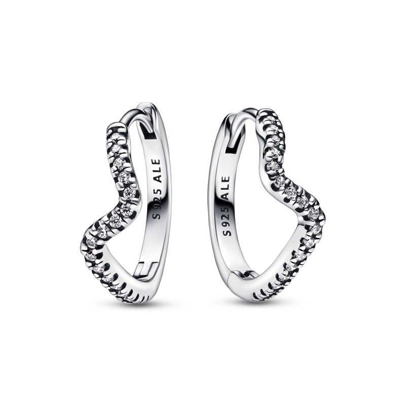 PANDORA Sparkling Wave Hoop Earrings 292545C01