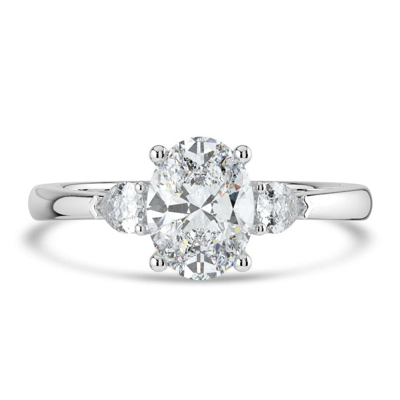 Platinum 1ct Oval Lab Grown Diamond Ring with 2 Pear Diamonds (0.28ct)LRN1169