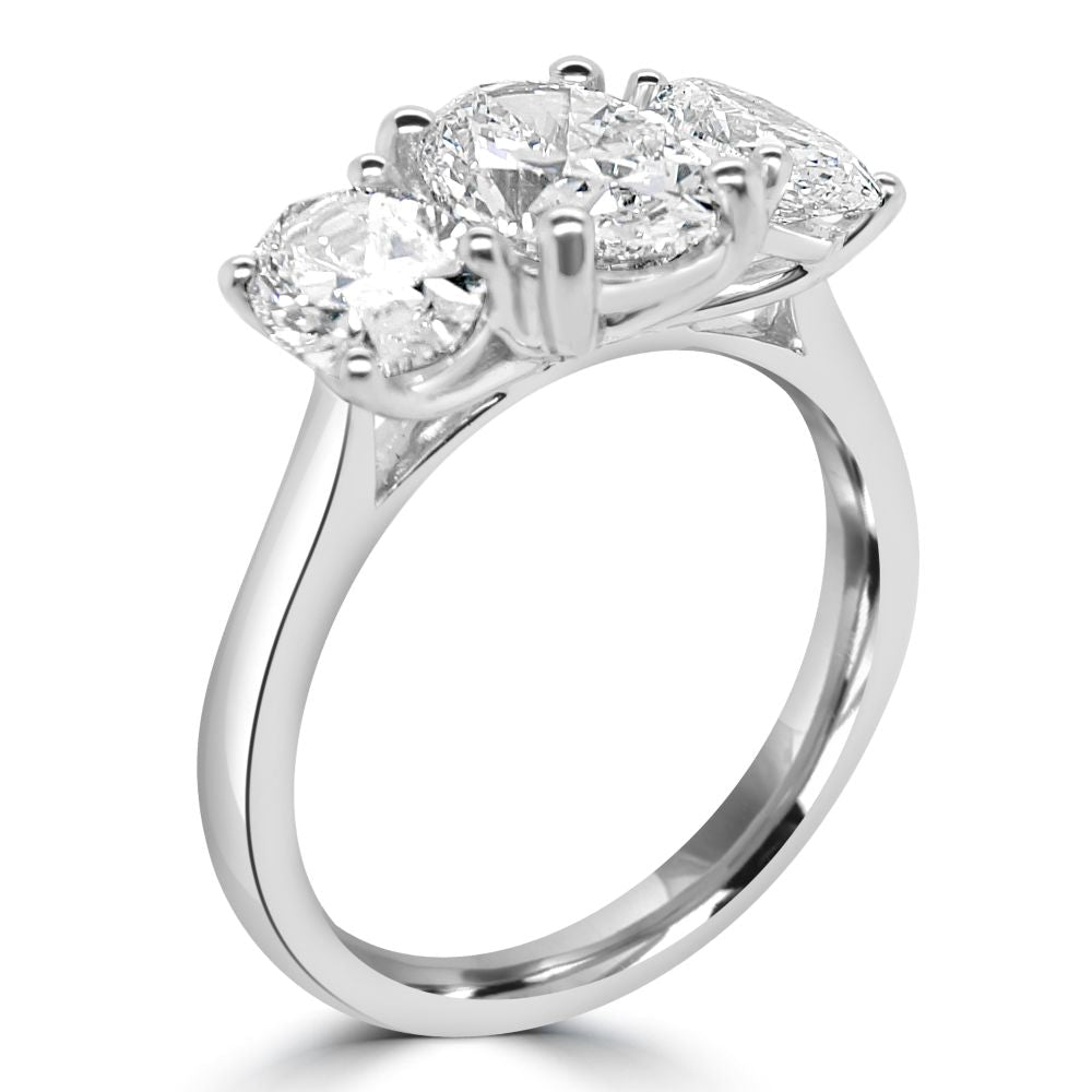 Platinum 3 Stone Oval Cut Lab Grown Diamond Ring 2.06ctLRN1997