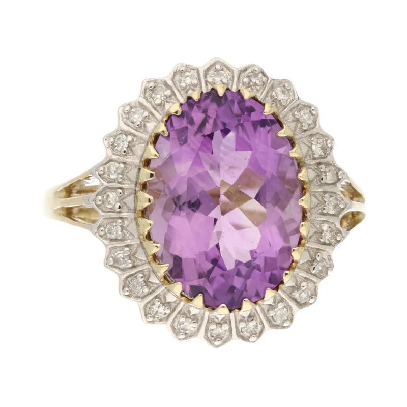 Polished Pre - Owned 9ct Yellow Gold Oval Amethyst & Diamond Ring2026W38-9-6