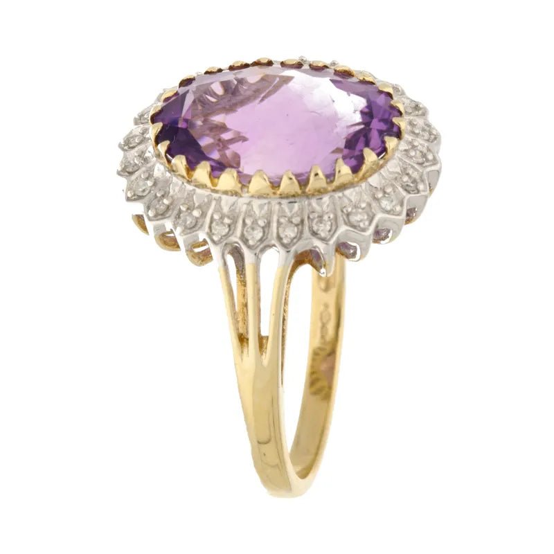Polished Pre - Owned 9ct Yellow Gold Oval Amethyst & Diamond Ring2026W38-9-6