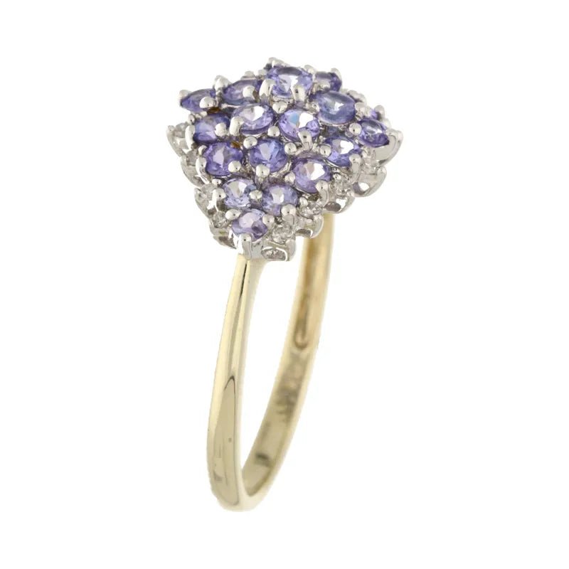Polished Pre - Owned 9ct Yellow Gold Tanzanite Cluster Ring2026W37-7-6