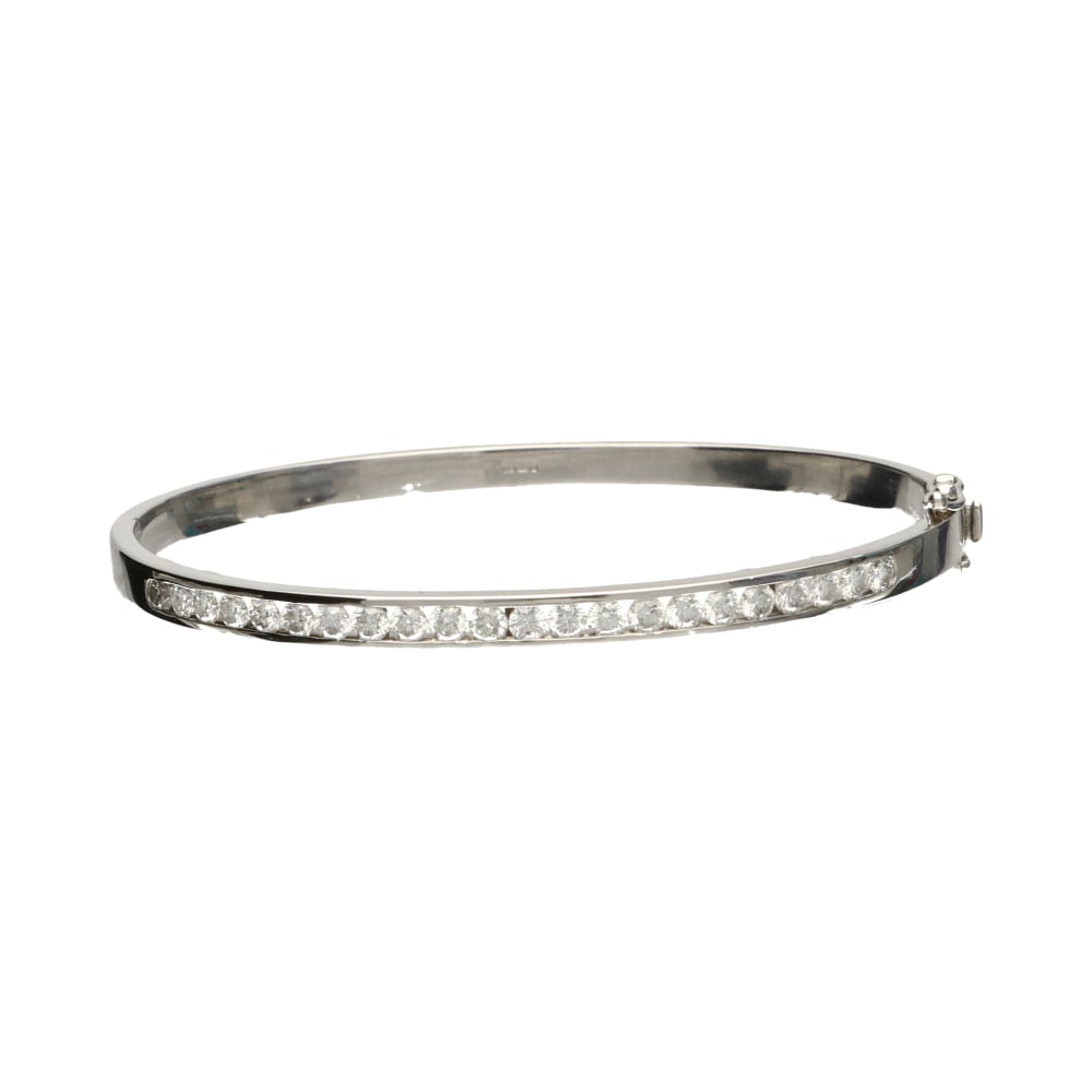 Pre - Owned 14ct White Gold 2.14ct Diamond Set Bangle