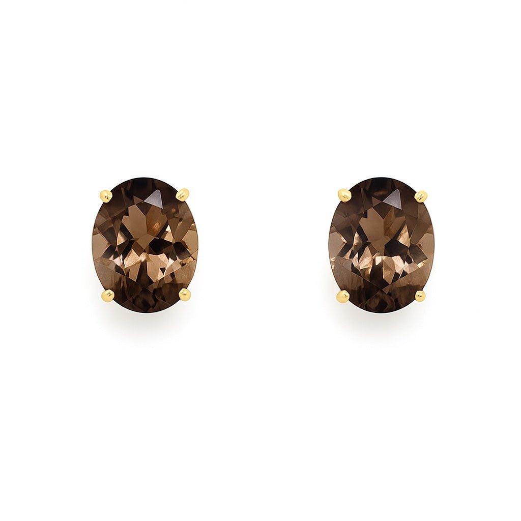 Pre - Owned 14ct Yellow Gold 4 Claw Smoky Quartz Stud Earrings 1.44g