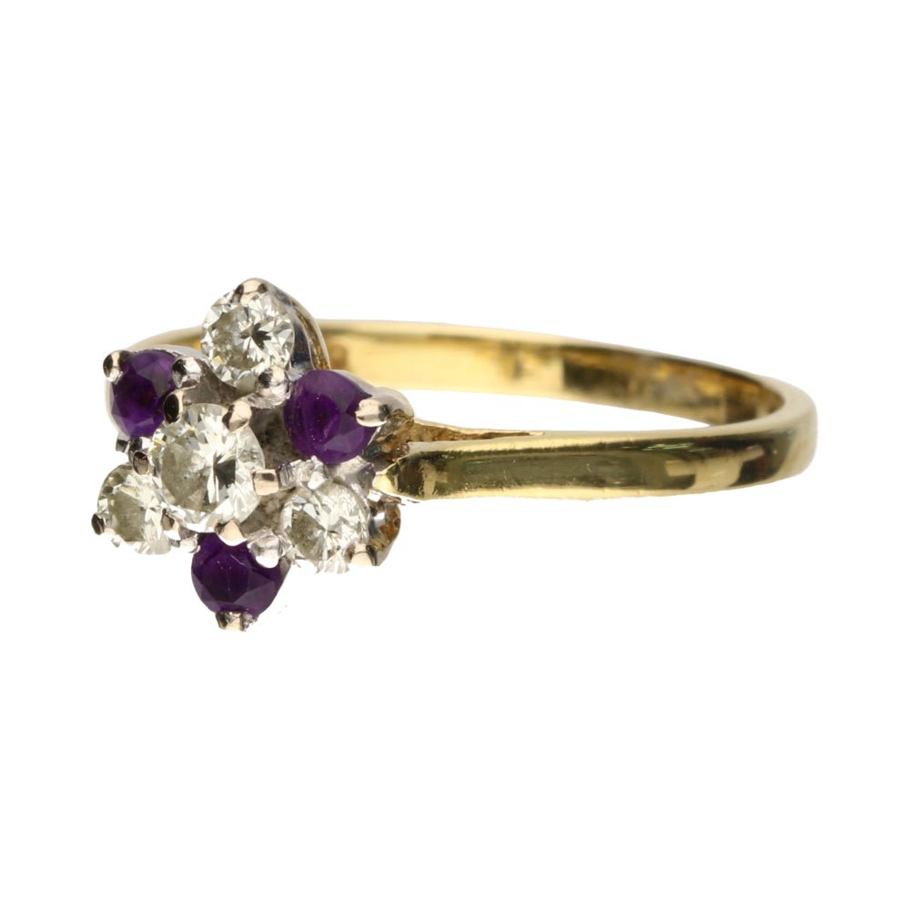 Pre - Owned 18ct Diamond & Amethyst Cluster Ring.