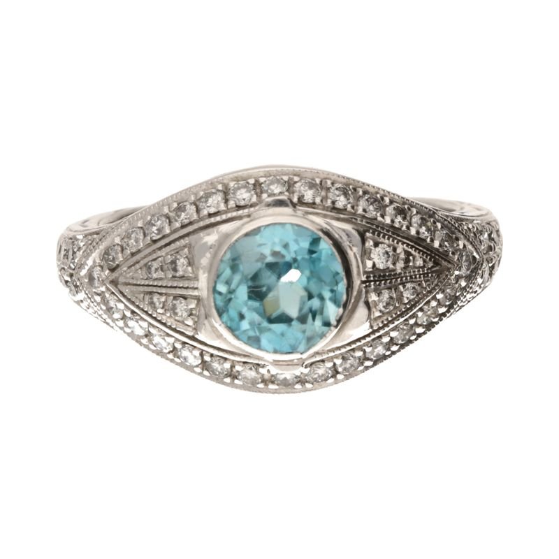 Pre - Owned 18ct White Gold Blue Topaz & Diamond Cocktail Ring276239