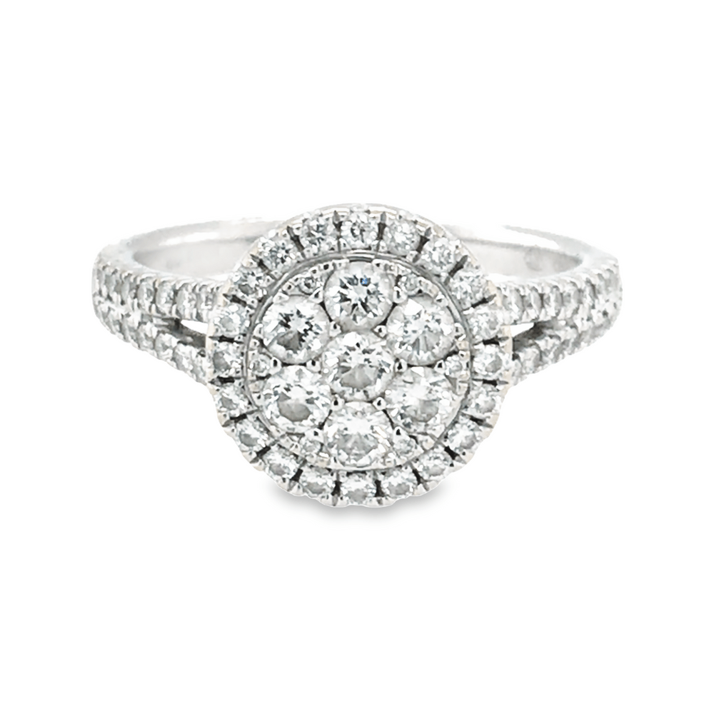 Pre - Owned 18ct White Gold Diamond Halo Cluster Ring