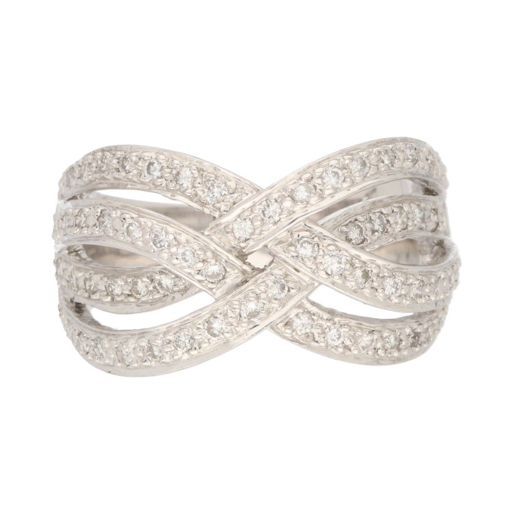 Pre - Owned 18ct White Gold Diamond Set Open Set Weave Cluster Ring