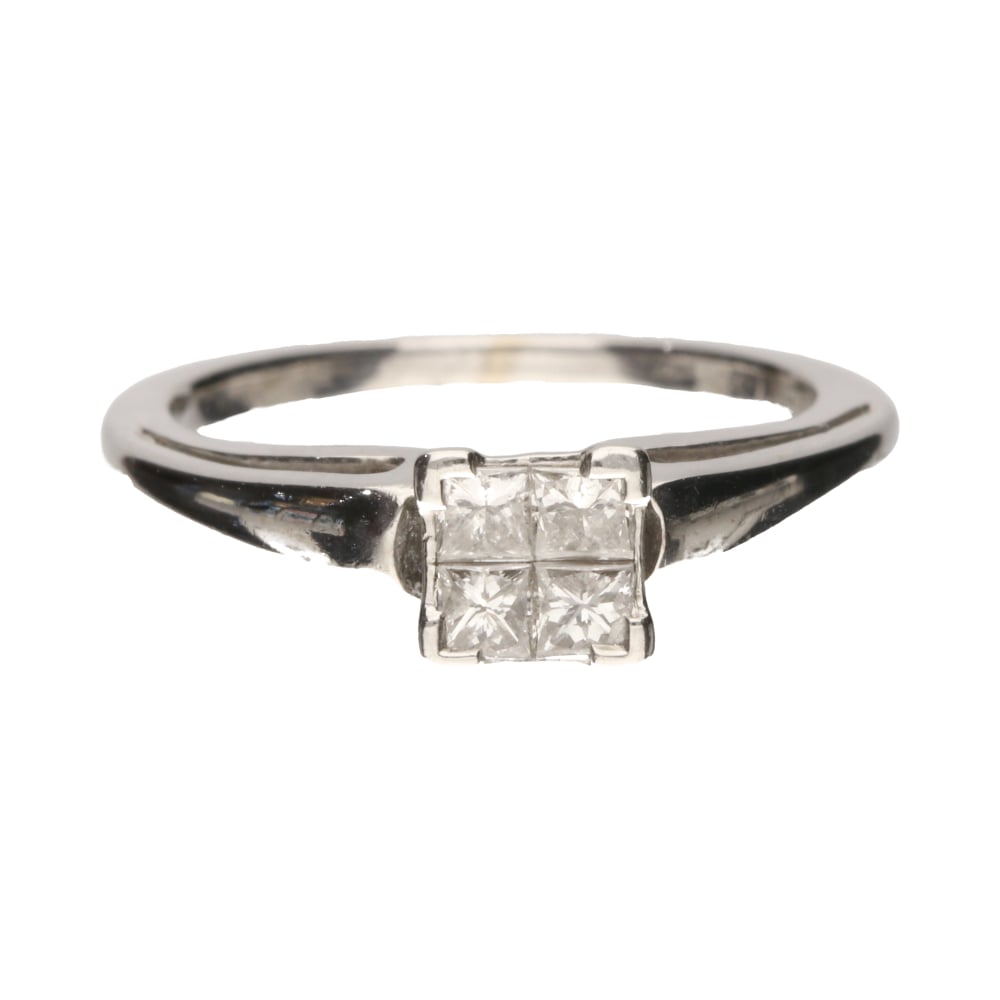 Pre - Owned 18ct White Gold Diamond Tile Heart Ring