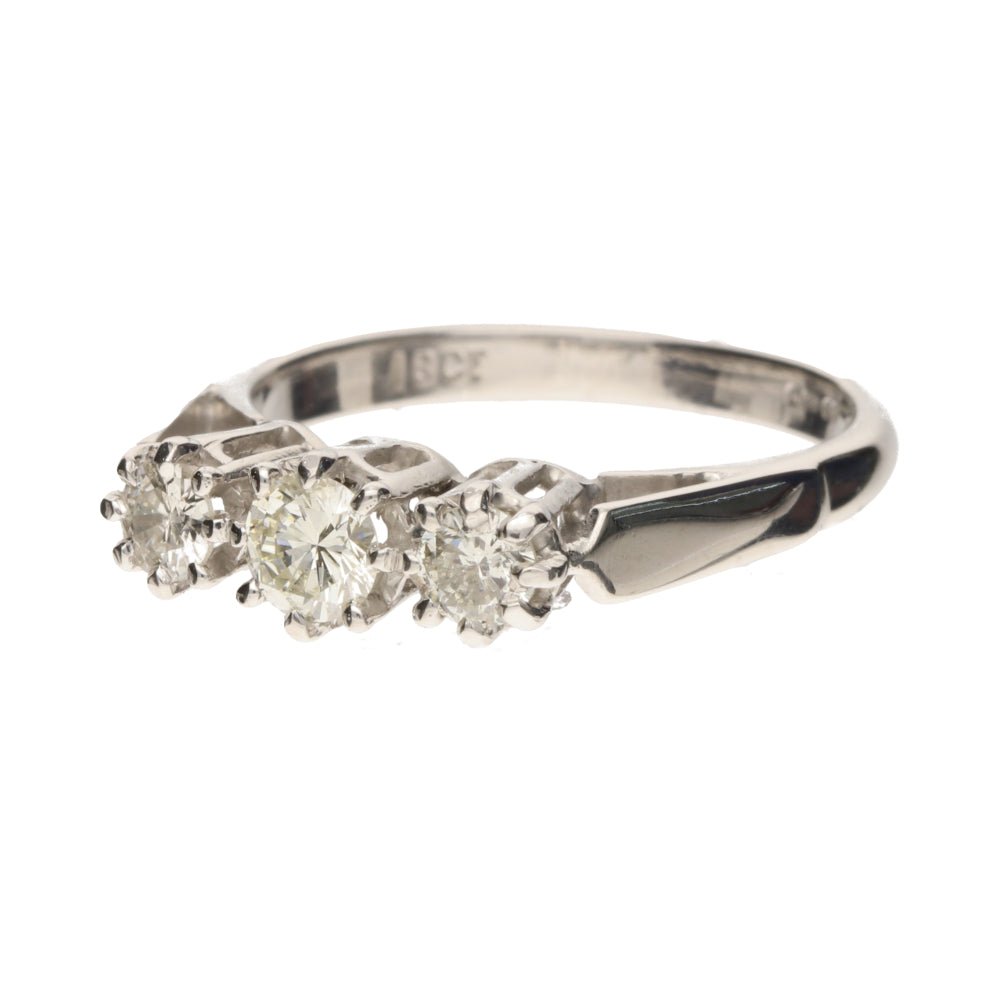 Pre - Owned 18ct White Gold Diamond Trilogy Ring.