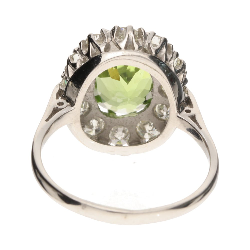 Pre - Owned 18ct White Gold Large Oval Peridot & Diamond Cluster Ring