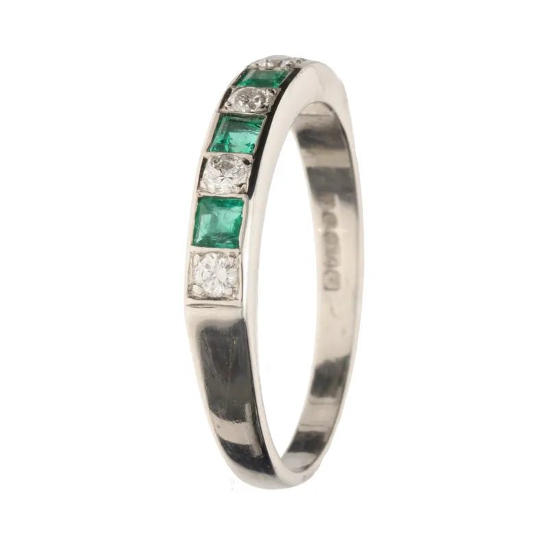 Pre - Owned 18ct White Gold Princess & Round Emerald & Diamond Eternity Ring272577