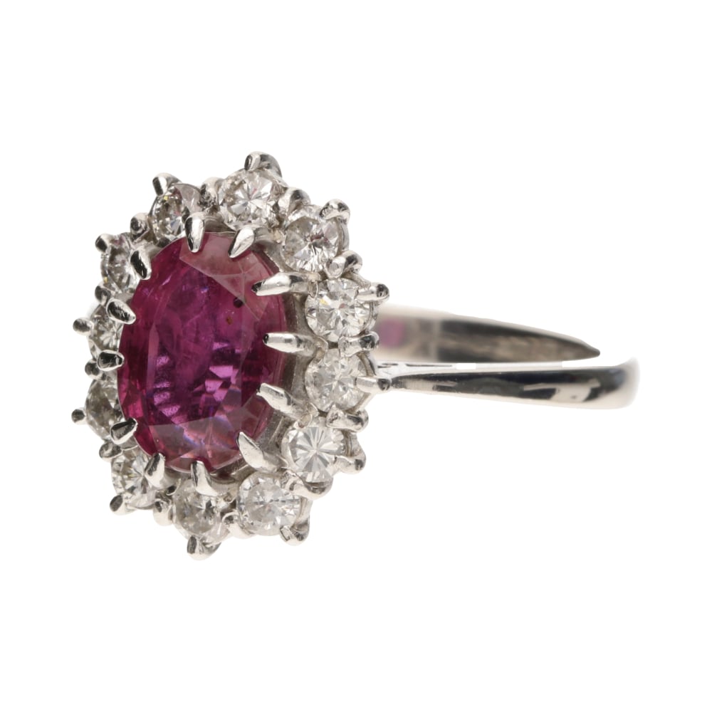 Pre - Owned 18ct White Gold Ruby & Diamond Cluster Ring260312