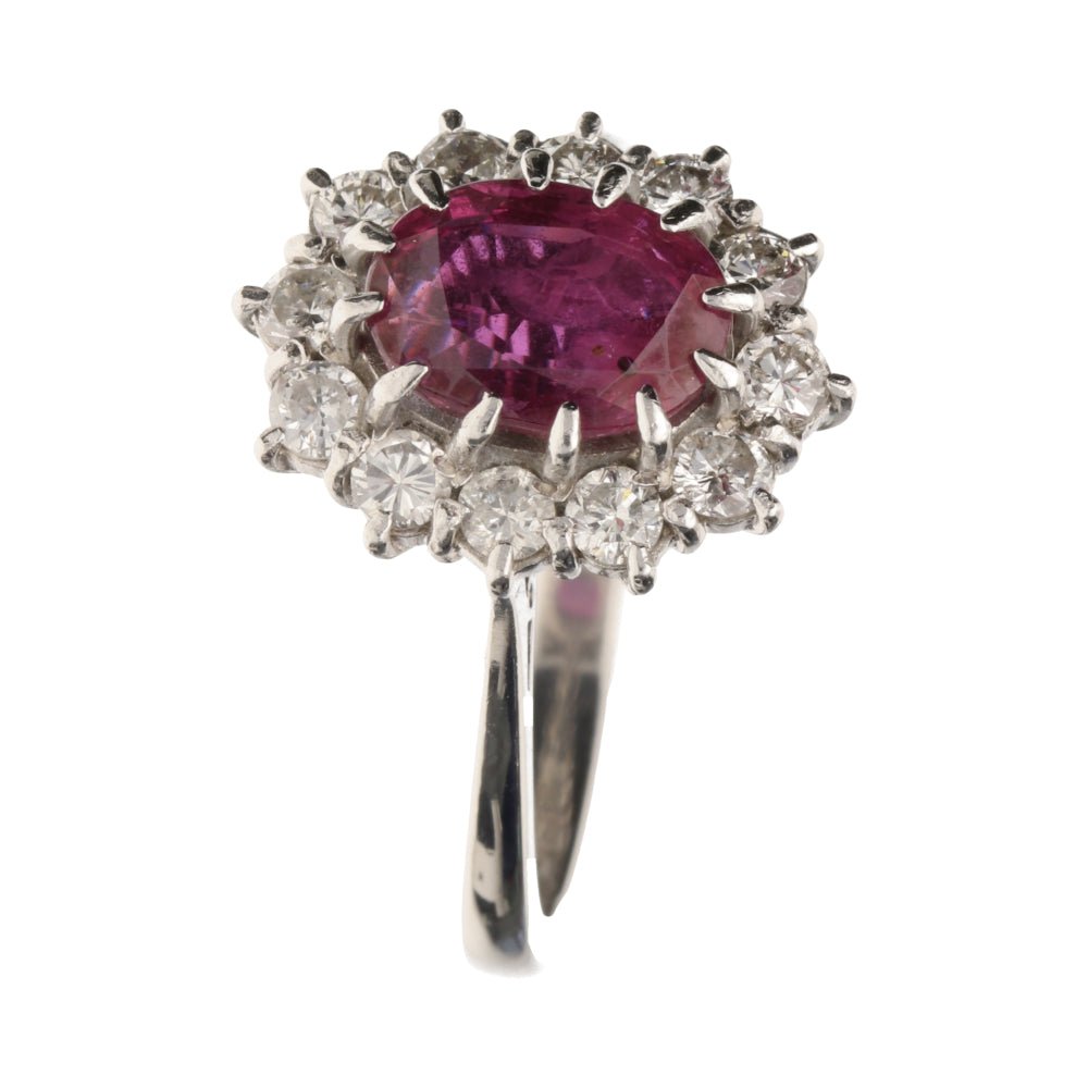 Pre - Owned 18ct White Gold Ruby & Diamond Cluster Ring260312