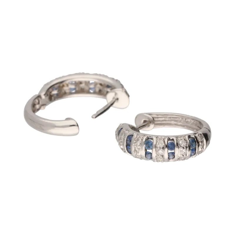 Pre - Owned 18ct White Gold Sapphire 7 Diamond Set Creole Earrings2025W15-7-16