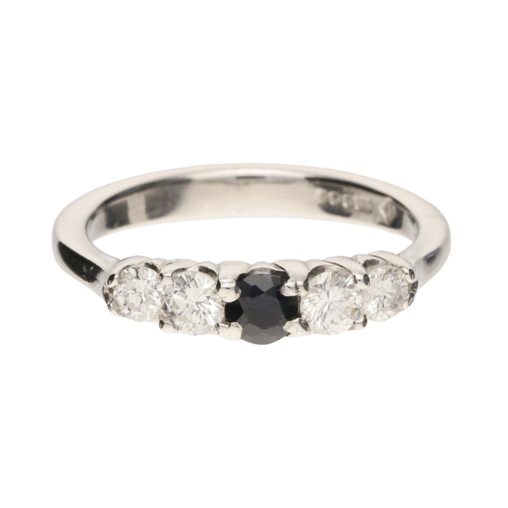 Pre - Owned 18ct White Gold Sapphire & Diamond Graduated Stone Ring